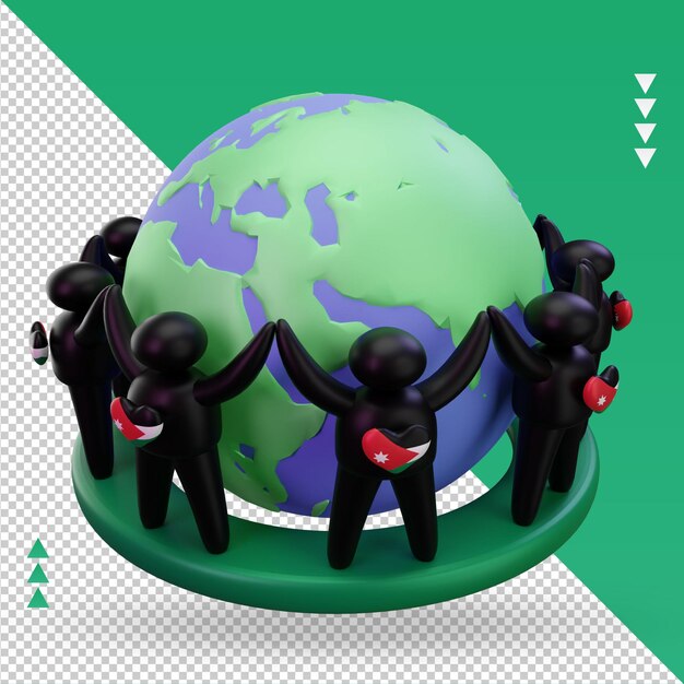 PSD 3d world population day people jordan flag rendering left view