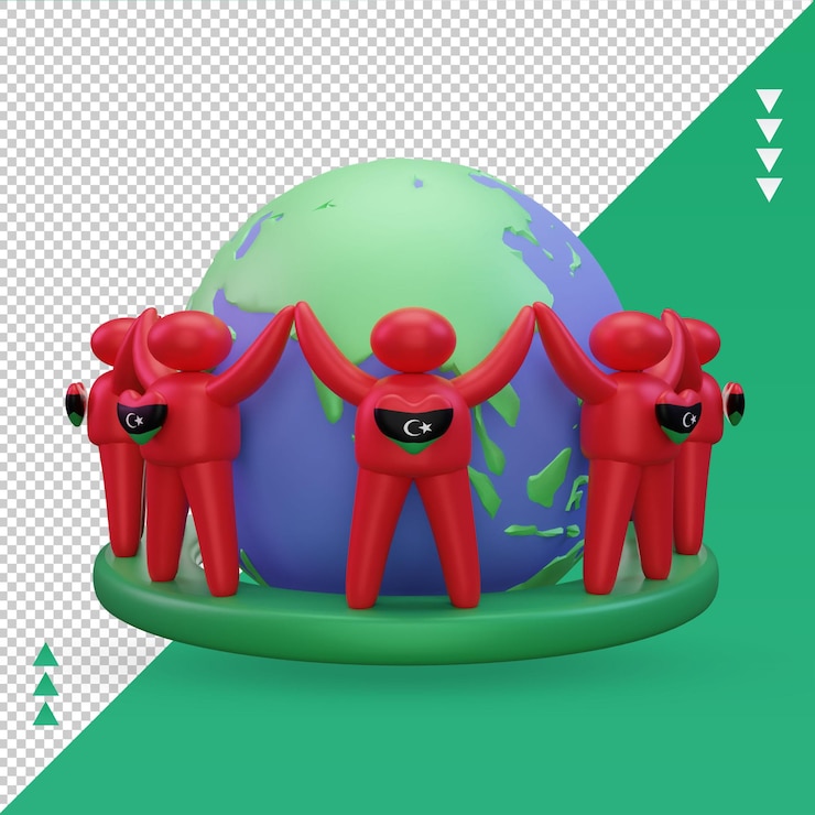 PSD 3d 세계 인구의 날 사람들이 리비아 국기 렌더링 전면보기