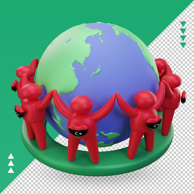 3d world population day people libya flag rendering right view