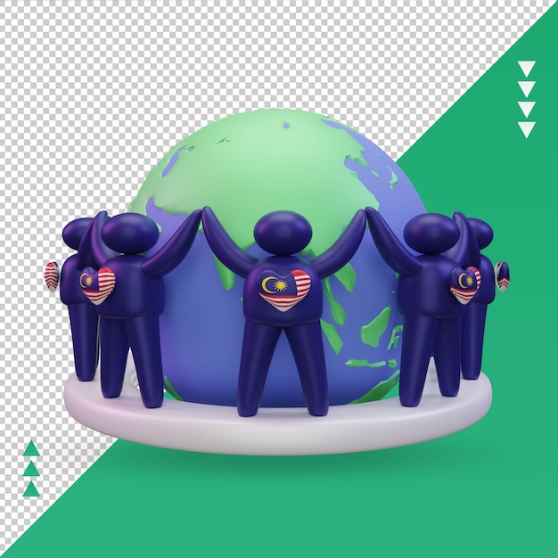 3d World population day people Malaysia flag rendering front view