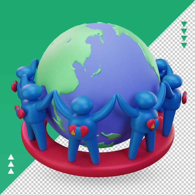 3d world population day people mongolia flag rendering right view