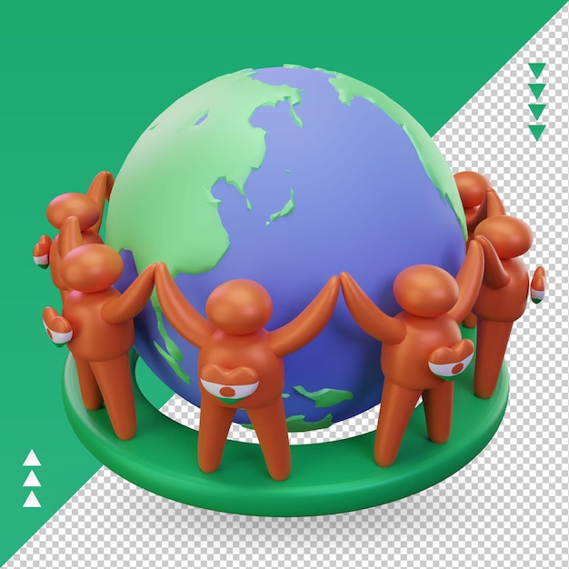 3d world population day people niger flag rendering right view