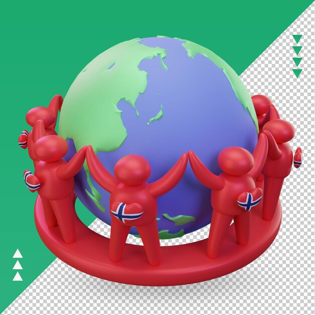 3d world population day people norway flag rendering right view