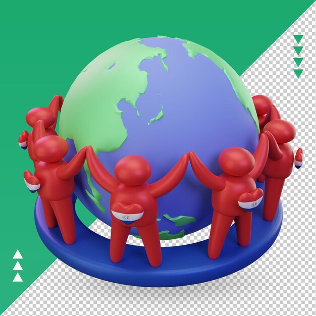 PSD 3d world population day people paraguay flag rendering right view