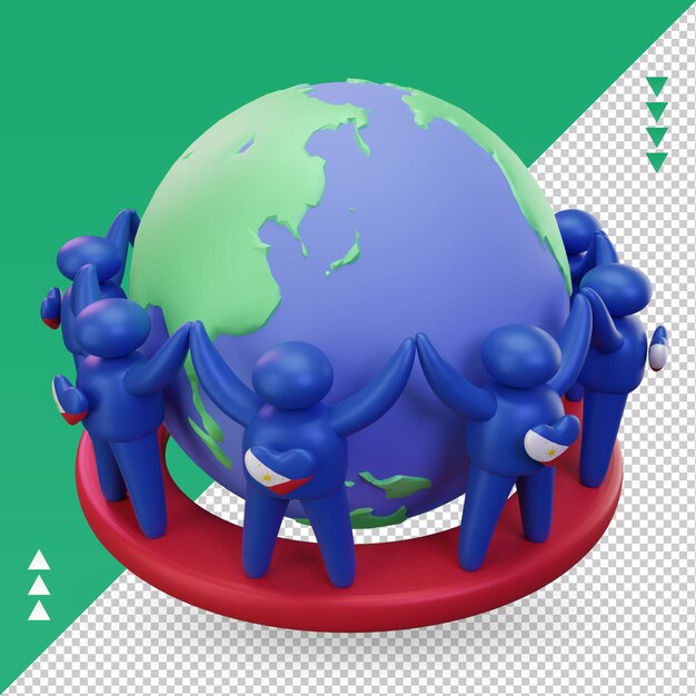 PSD 3d world population day people philippines flag rendering right view