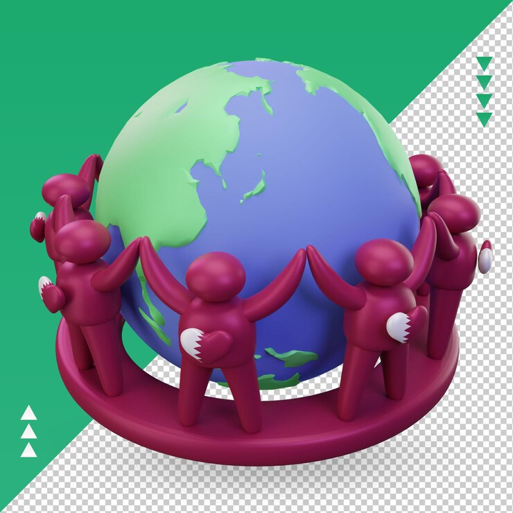 PSD 3d world population day people qatar flag rendering right view