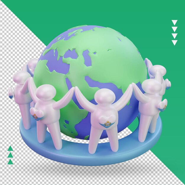 PSD 3d world population day people san marino flag rendering left view