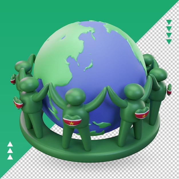 PSD 3d world population day people suriname flag rendering right view