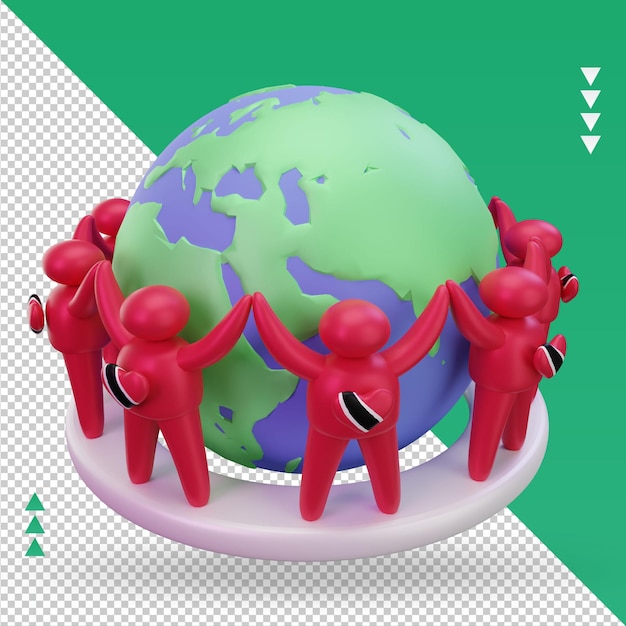 PSD 3d world population day people trinidad and tobago flag rendering left view