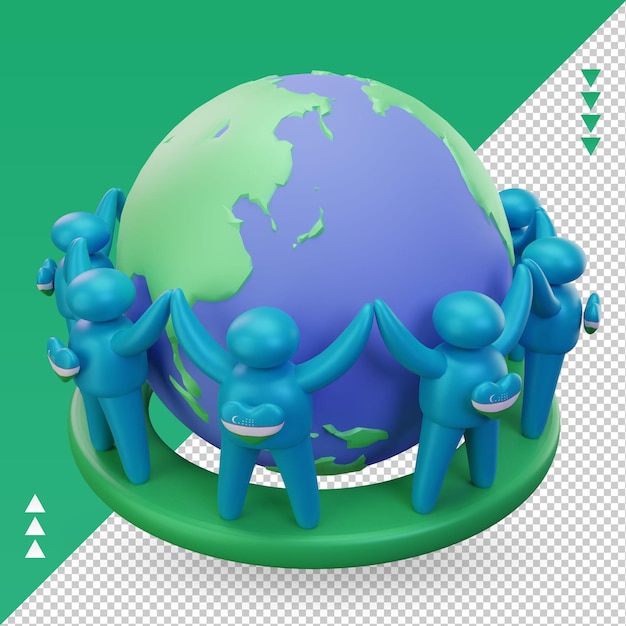 3d world population day people uzbekistan flag rendering right view