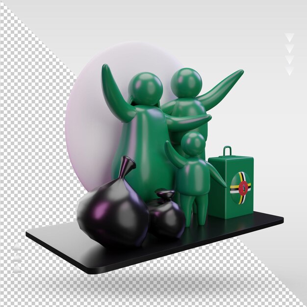 3d world refugee day dominica flag rendering left view