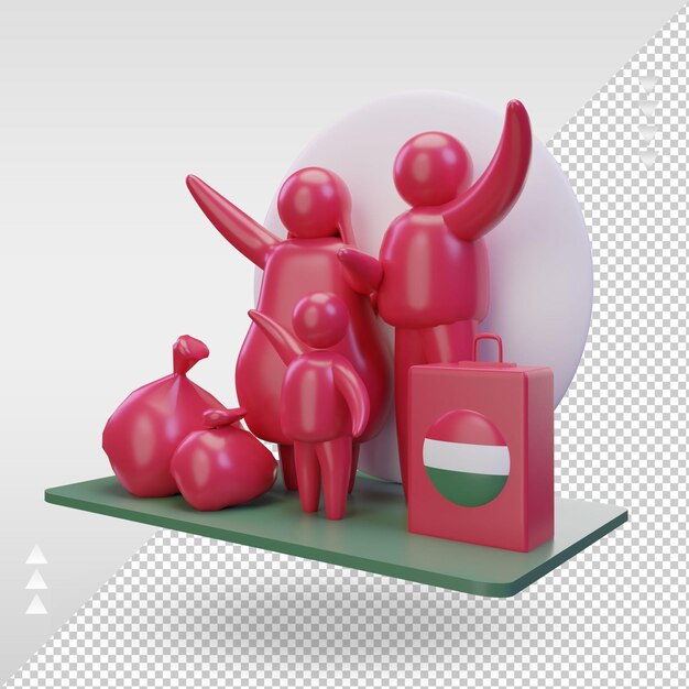 3d world refugee day Hungary flag rendering right view