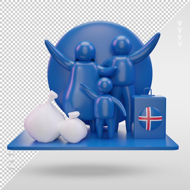 PSD 3d world refugee day iceland flag rendering front view