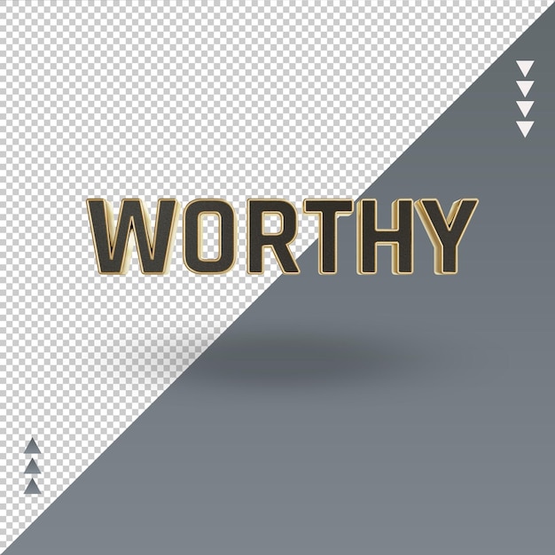 3d worthy black gold text rendering front view