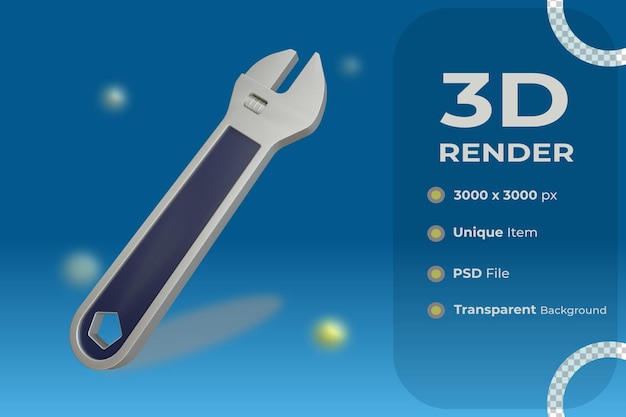 PSD 3d wrench object with transparent background