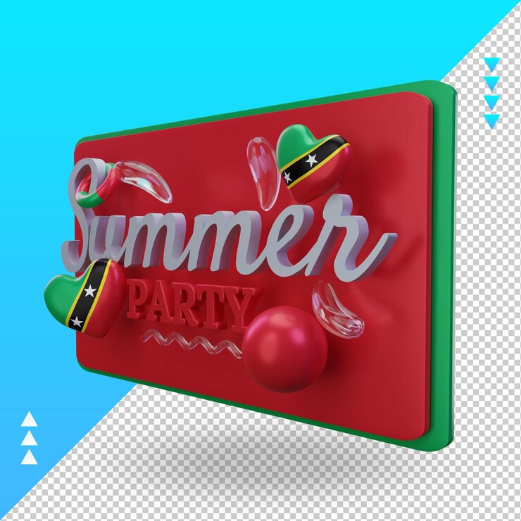 PSD 3d yaz partisi günü aşk saint kitts ve nevis bayrağı sağdan görünüm render