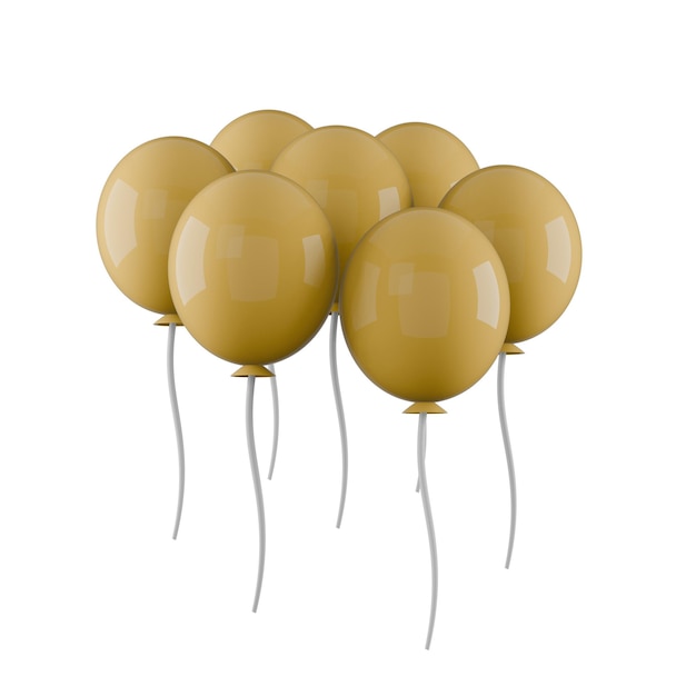 3d yellow balloons element group isolated on white