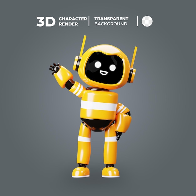 PSD 3d yellow cartoon robot character give greeting