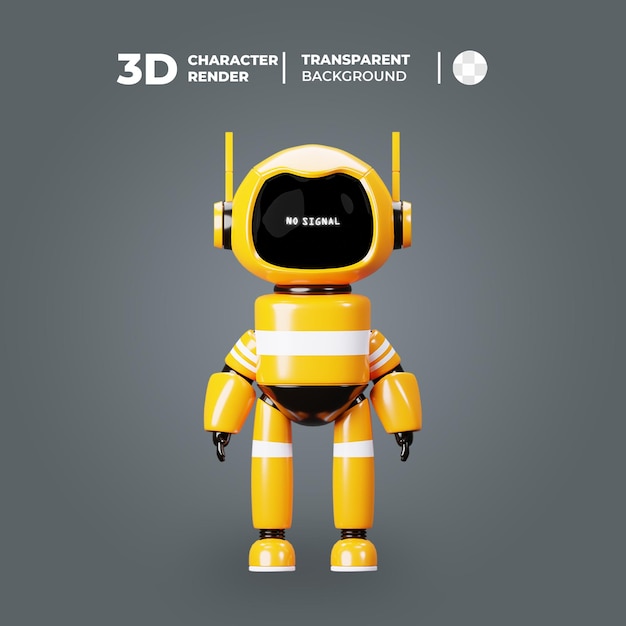 3D Yellow Cartoon Robot Character With error Face