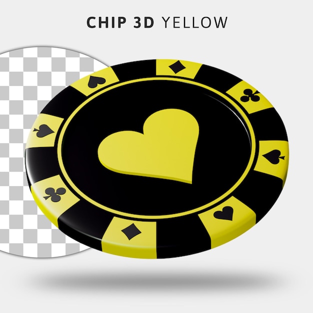 3d yellow casino chips on transparent background