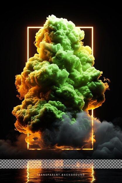 PSD 3d yellow cloud explosion in black background