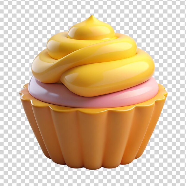 PSD 3d yellow cupcake isolated on transparent background