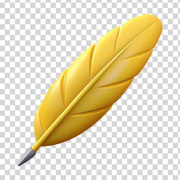 3d yellow feather isolated on transparent background