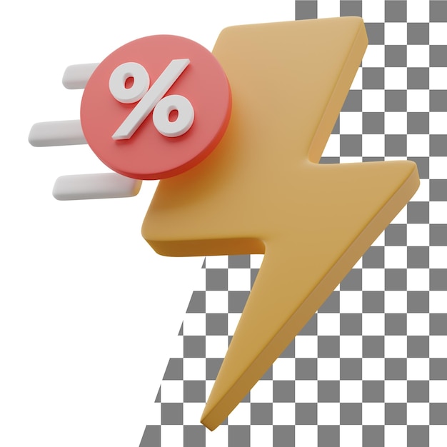 3D yellow flash sale icon with percentage icon and fast effect