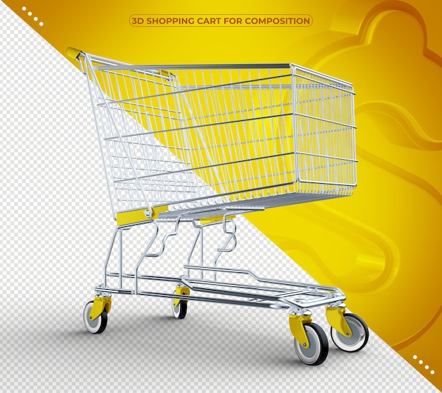 PSD 3d yellow isolated shopping cart isolated