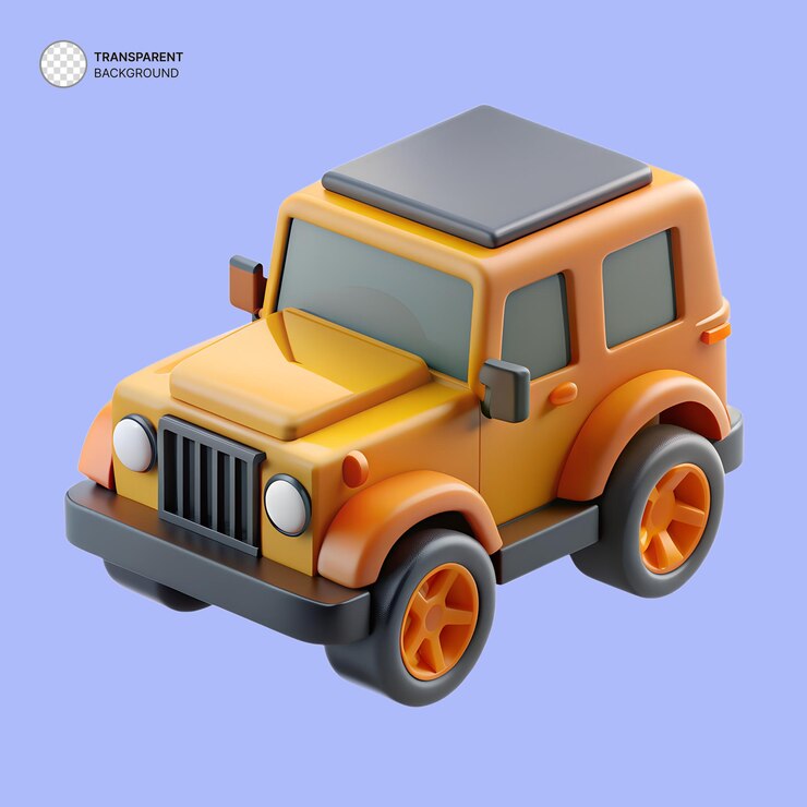 PSD 3d 노란색 지프 아이콘 일러스트레이션