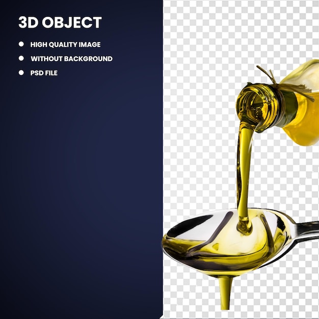 PSD 3d liquido giallo versato su cucchiaio cucina italiana olio d'oliva olio da cucina