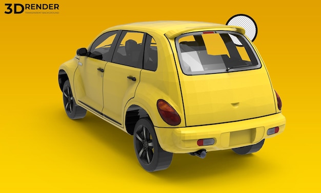 Mini auto gialla 3d su sfondo trasparente