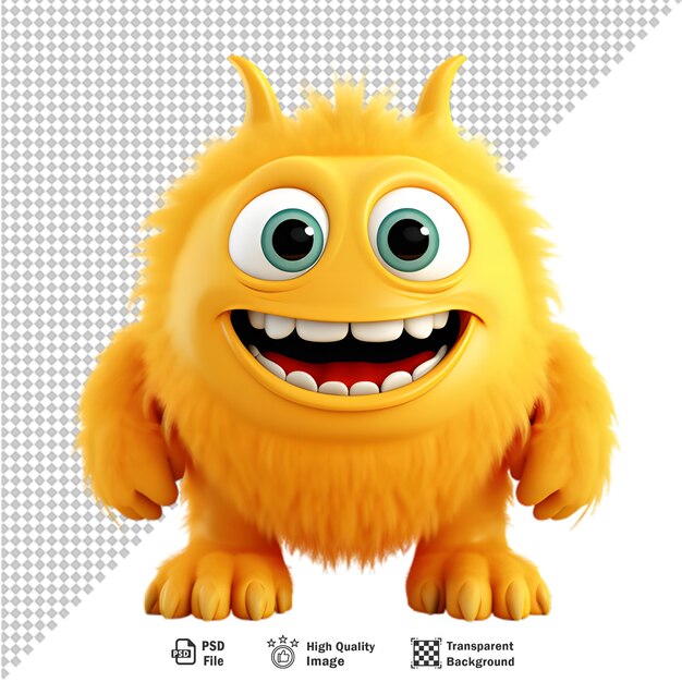 PSD 3d yellow monster character avatar on transparent background