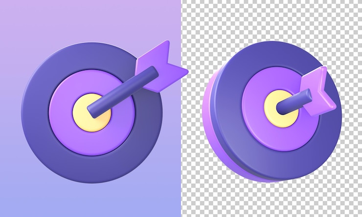 PSD 3d yellow purple arrow hits target or goal icons for ui ux web mobile apps social media ads designs