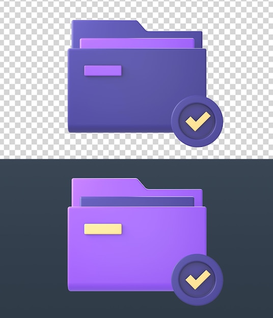 3d yellow purple folder files with checklist icons for UI UX web mobile apps social media designs