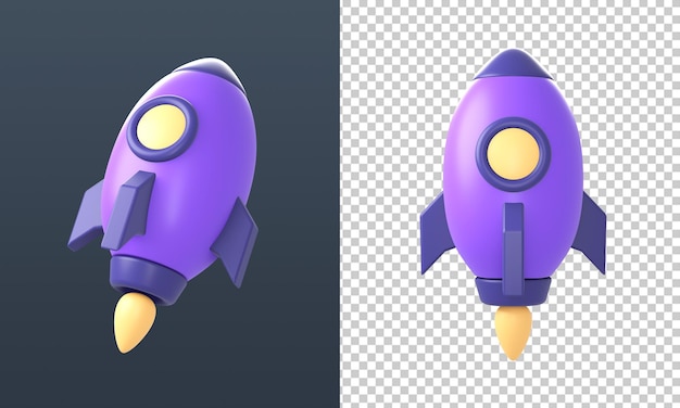 PSD 3d yellow purple rocket launch icons for ui ux web mobile apps social media ads designs