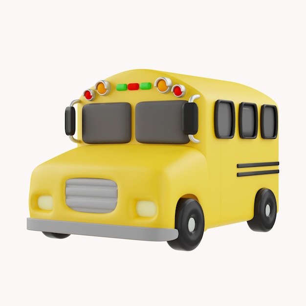 3d yellow school bus back to school concept icon render illustration