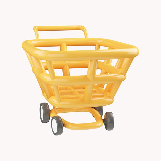 PSD 3d yellow shopping cart for online shopping and digital marketing ideas on white isolate background