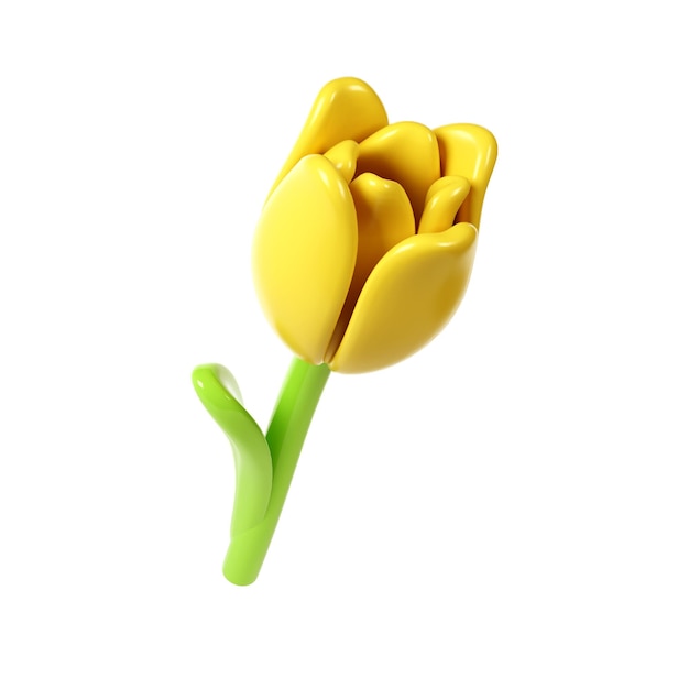 PSD 3d yellow tulip flower cartoon style for bouquet or decoration love valentine romantic design