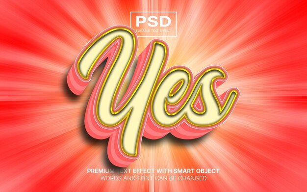 PSD 3d yes editable text effect