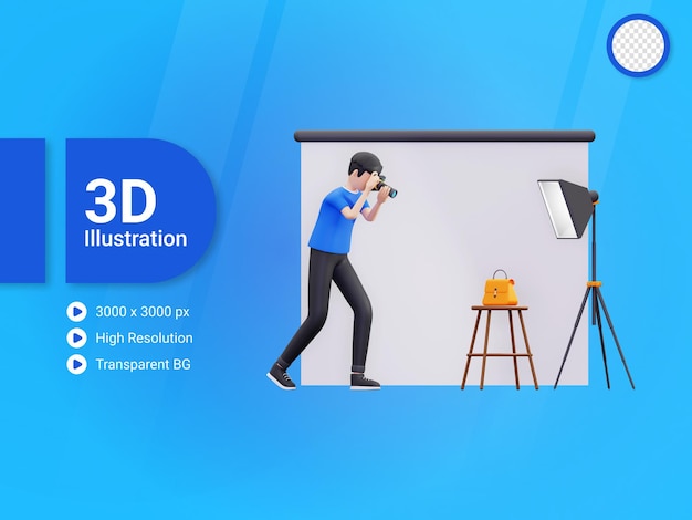 PSD 3d young boy doing product photography illustration