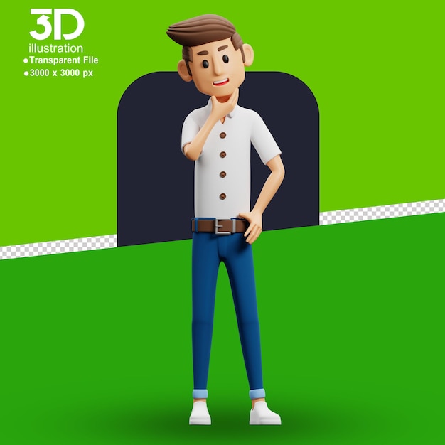 3d young character poses 3d character thinking pose on isolated background png