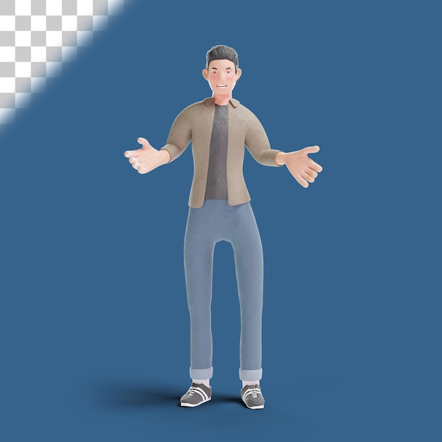 3D Young man with open arm gesture