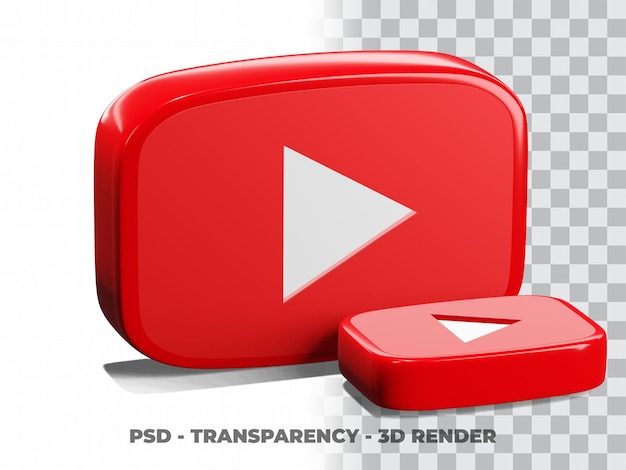 PSD 3d youtube button with transparency background