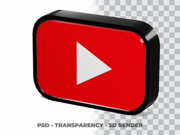 3d youtube button with transparency background