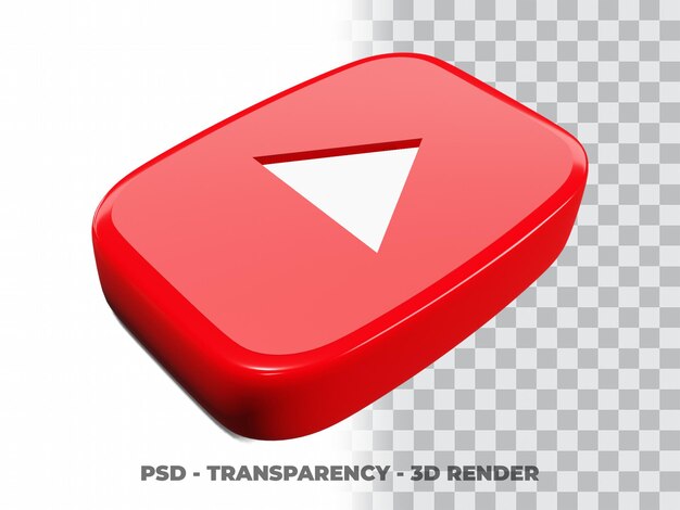 3d youtube button with transparency background