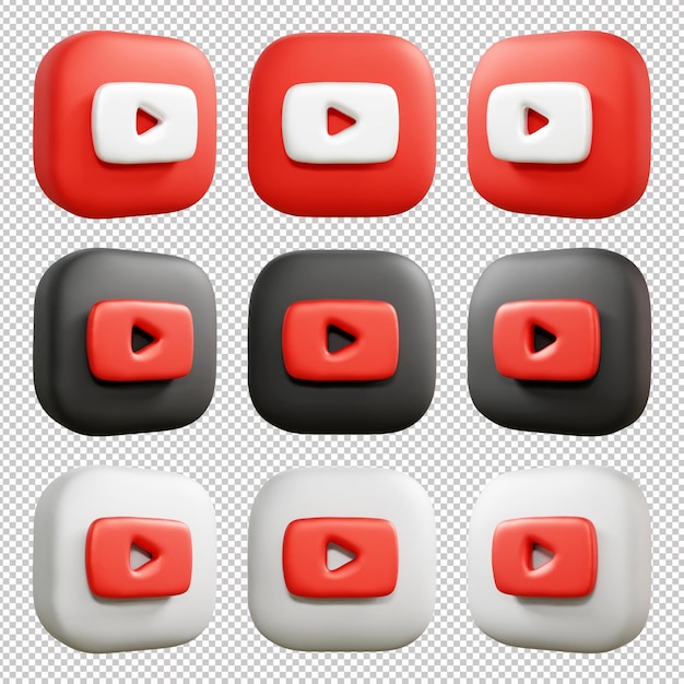 3d youtube icon set or 3d realistic youtube icon pack