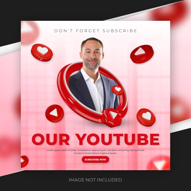 3d youtube-kanaalpromotie voor postsjabloon voor sociale media