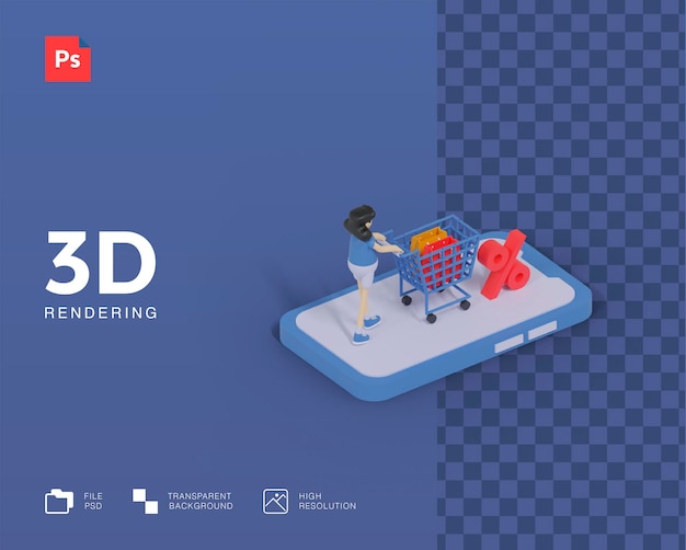 PSD 3d zakupy online ilustracja