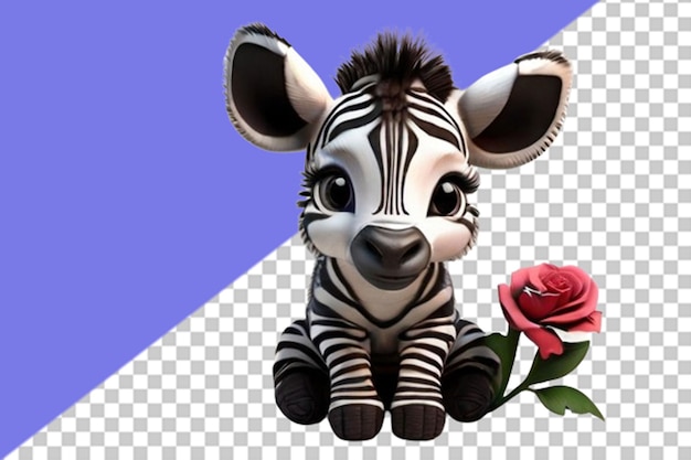 Cartone animato di zebra 3d con rose rosse